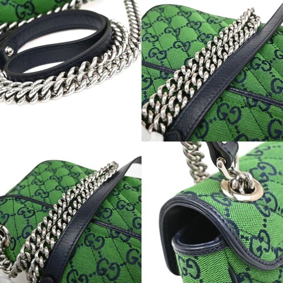 GUCCI GG Pattern Marmont Chain Shoulder Bag Canvas Leather Green SHW - Picture 9 of 16